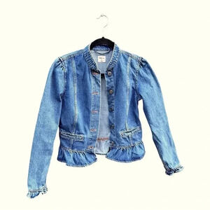 Women's Gap Ruffled Indigo Blue Jean Denim Jacket Size XSmall 100% Cotton